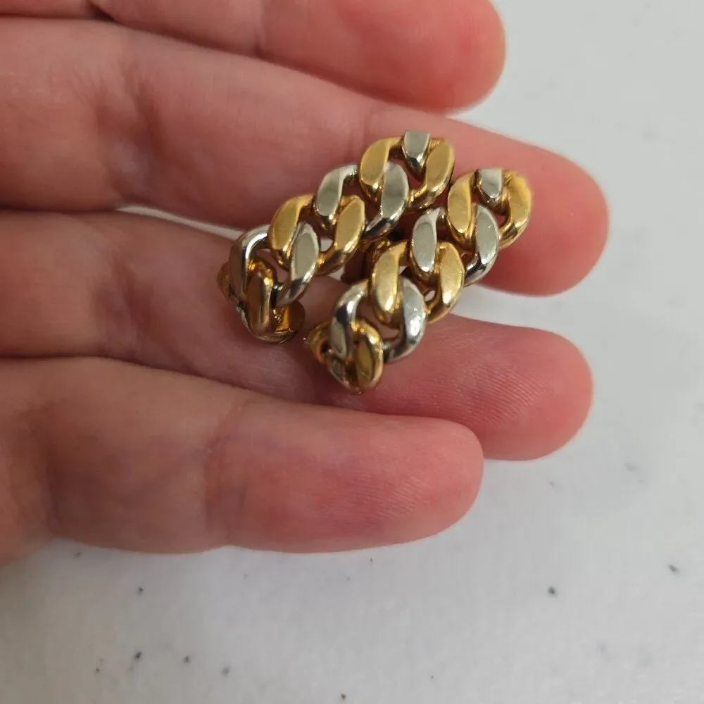 Swank Chain Cufflinks Gold Silver Tone Mens Flat Cuban Loop Mixed Metal